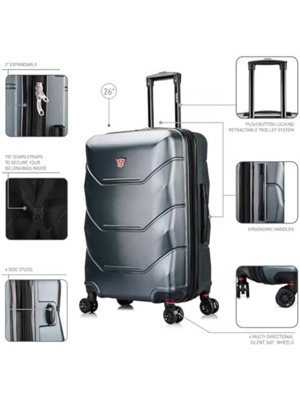 Lightweight 26-Inch Hardside Spinner Luggage - Stylish Green Travel Suitcase